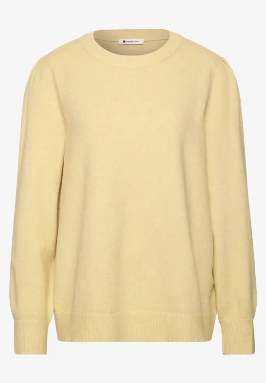 Heller gelber Pullover mit Rundhalsausschnitt und langen Ärmeln