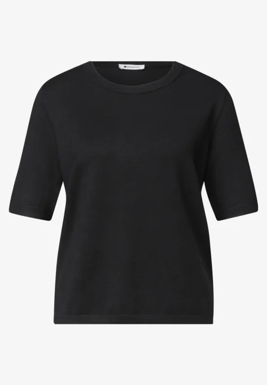 Schwarzes T-Shirt mit halblangen Ärmeln und rundem Halsausschnitt