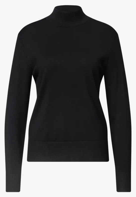 Schwarzer Rollkragenpullover mit langen Ärmeln