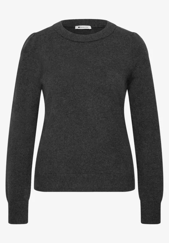 Dunkelgrauer Pullover mit Rundhalsausschnitt und langen Ärmeln