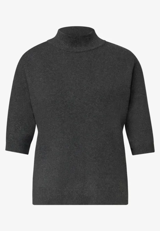 Dunkelgrauer Rollkragenpullover mit halblangen Ärmeln