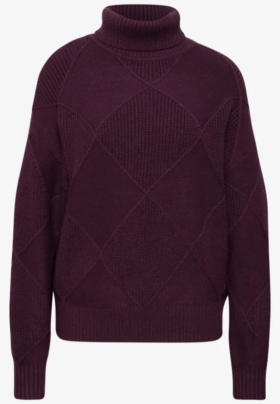 Dunkelvioletter, strukturierter Strickpullover mit Rollkragen