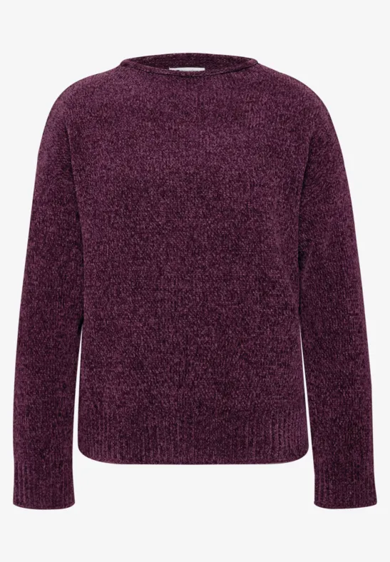 Dunkellila weicher Strickpullover mit Rundhals und langen Ärmeln