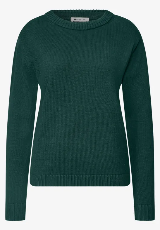Dunkelgrüner Damenpullover mit Rundhalsausschnitt und langen Ärmeln