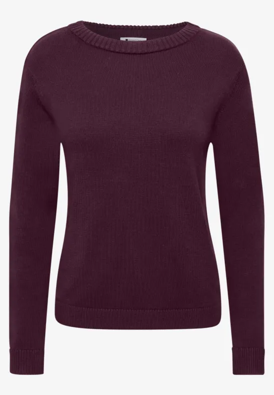 Dunkellila Pullover mit Rundhals, langärmelig und schlicht geschnitten.