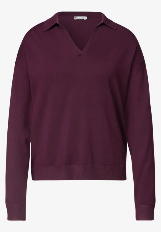 Violetter Strickpullover mit V-Ausschnitt und langen Ärmeln
