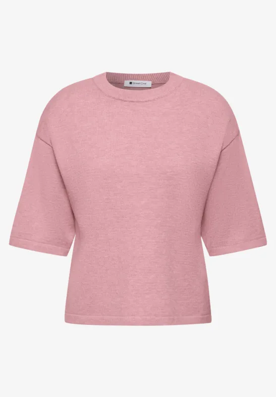 Zartrosa Kurzarm-Shirt mit weiter Passform und Rundhalsausschnitt