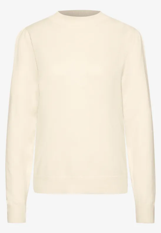Schlichter, cremefarbener Pullover mit Rundhalsausschnitt und langem Arm.