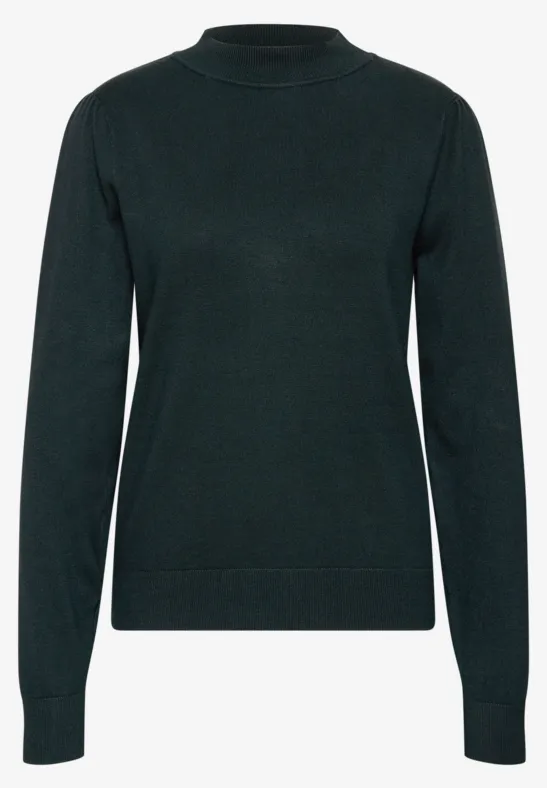 Schwarzer Pullover mit Rundhalsausschnitt und langen Ärmeln.