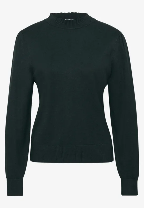 Schwarzer Pullover mit langen Ärmeln und schlichtem, klassischem Schnitt.