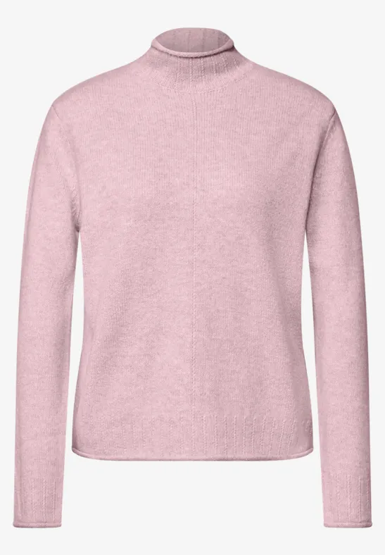 Hellrosa Rollkragenpullover aus weichem Stoff mit langen Ärmeln