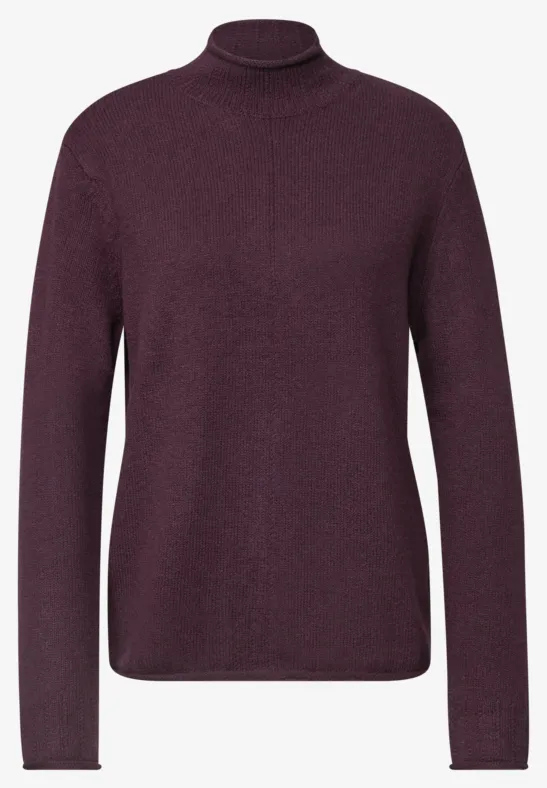 Dunkelroter Rollkragenpullover mit langen Ärmeln und schlichter Passform.