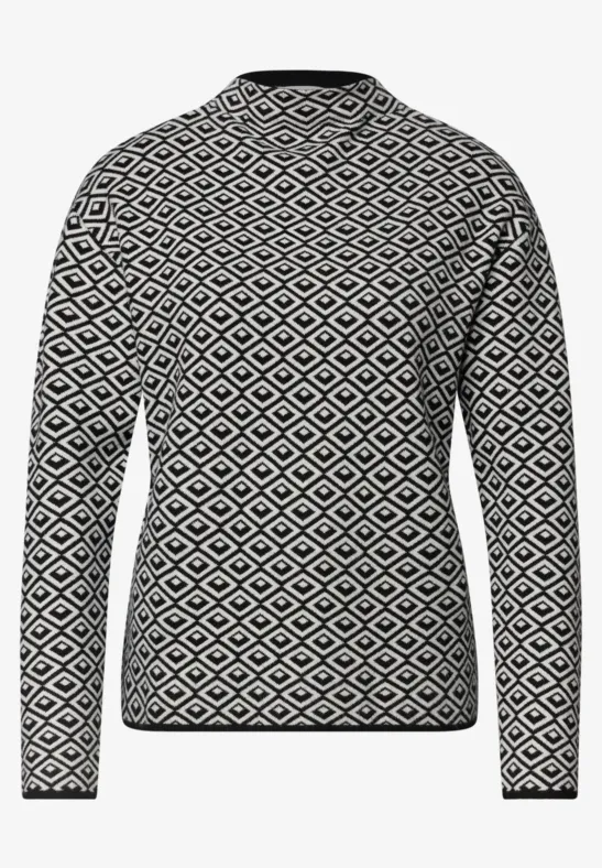 Schwarz-weiß gemusterter Pullover mit Rautenmuster