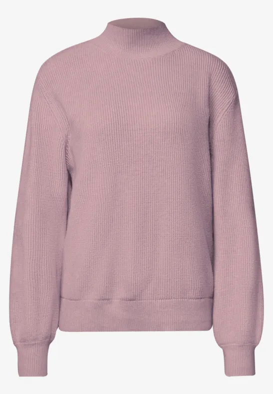 Rosa Damenpullover mit Stehkragen und langen Ärmeln