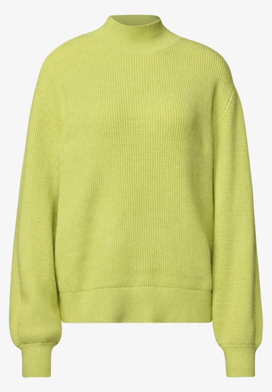 Helles limonengrünes Longsleeve-Pullover mit hohem Kragen und lockerer Passform