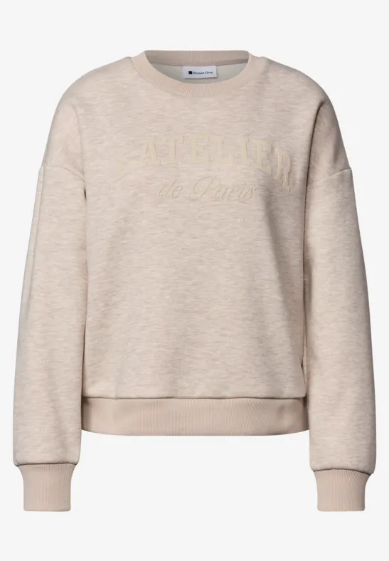 Beiges Sweatshirt mit Rundhalsausschnitt und lockerer Passform.