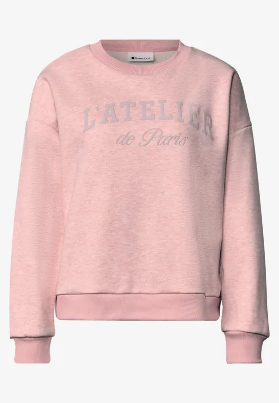Rosa Damen-Sweatshirt mit Rundhalsausschnitt und Aufdruck 'L’ATELIER de Paris'.