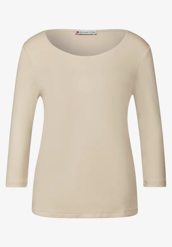 Basic T-Shirt mit 3/4 Arm cotton beige
