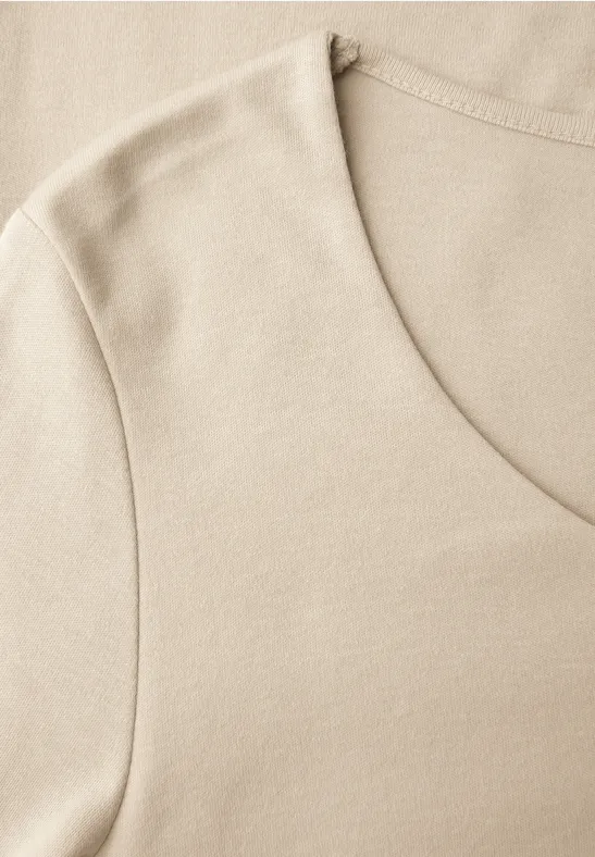 Basic T-Shirt mit 3/4 Arm cotton beige