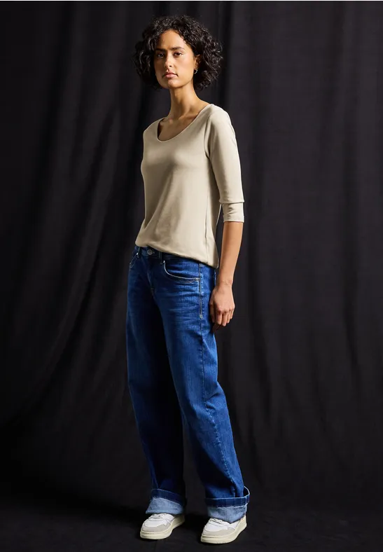 Basic T-Shirt mit 3/4 Arm cotton beige