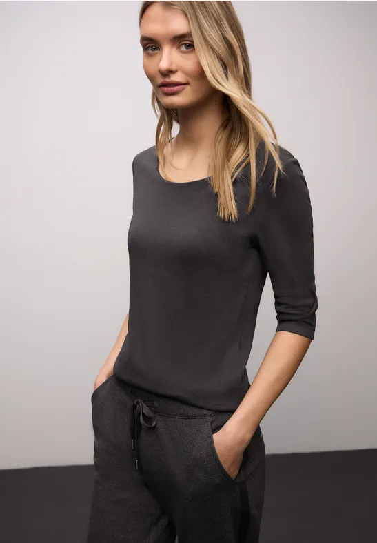 T-shirt basique à manches 3/4 darkest brown