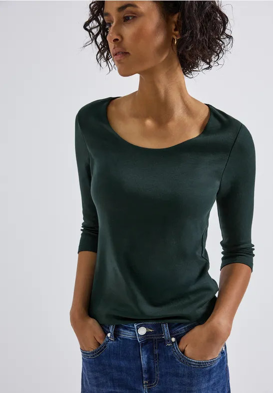 T-shirt basique à manches 3/4 evernight green