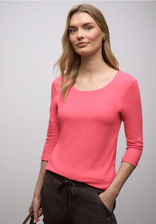 Basic T-Shirt mit 3/4 Arm striking coral