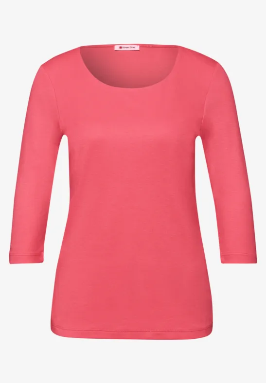 Basic T-Shirt mit 3/4 Arm striking coral