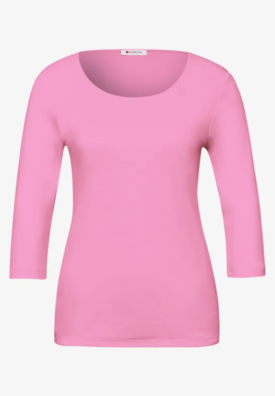 Basic T-Shirt mit 3/4 Arm ibis rose