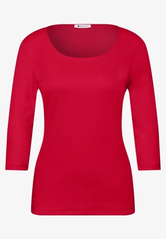 Basic T-Shirt mit 3/4 Arm salsa red