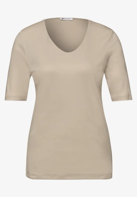 Basic Kurzarmshirt cotton beige
