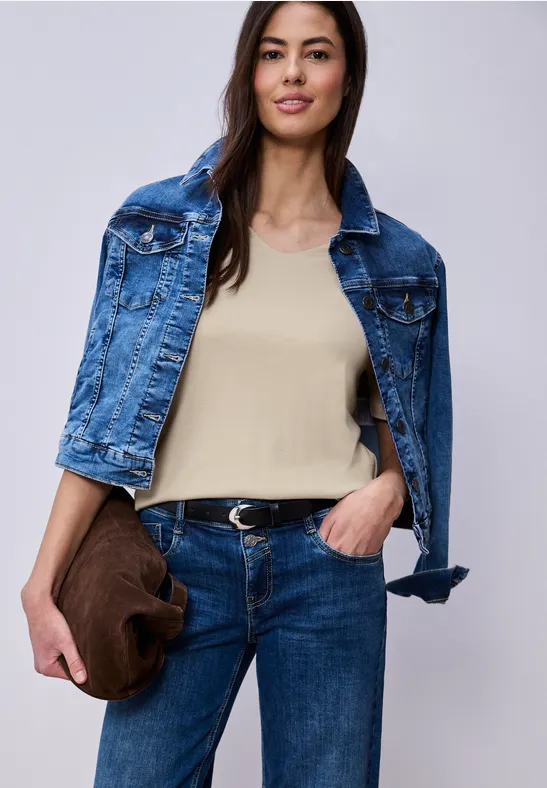 Basic Kurzarmshirt cotton beige