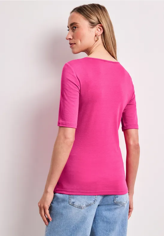Basic Shirt met V-hals in effen kleur magenta dream