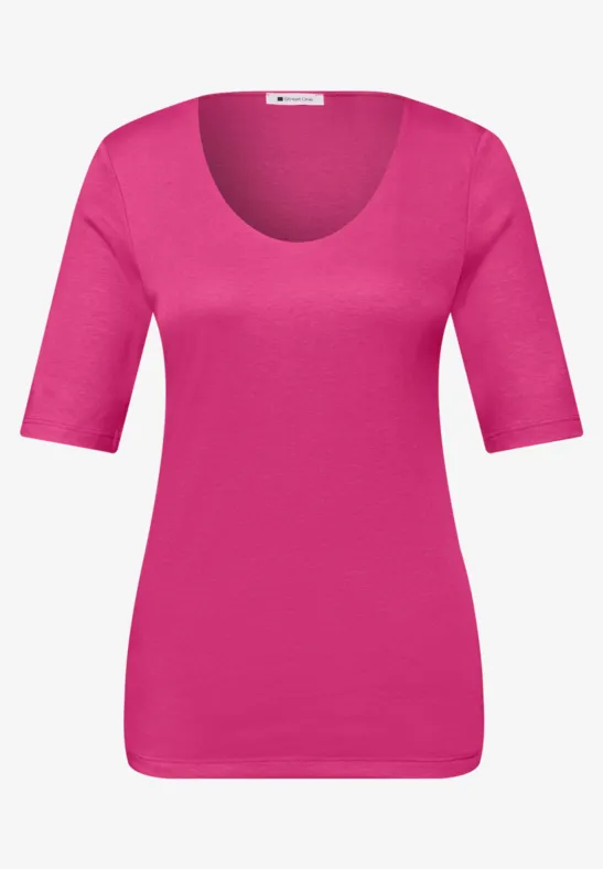 Basic Shirt met V-hals in effen kleur magenta dream