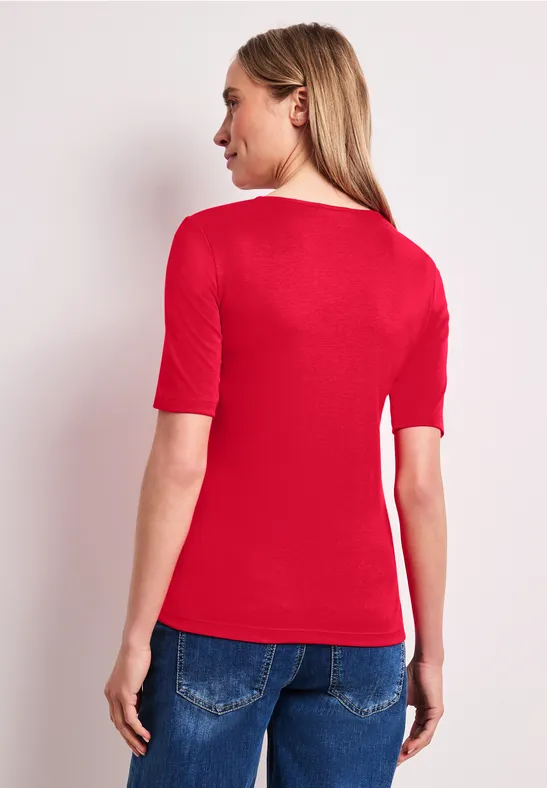 Basic Shirt met V-hals in effen kleur salsa red
