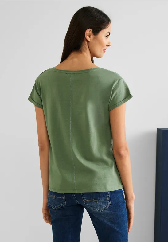 Street One Maglietta Donna LS_partprint - Colore Soft Grass Green, Taglia 48, Manica Lunga, Stile Casual