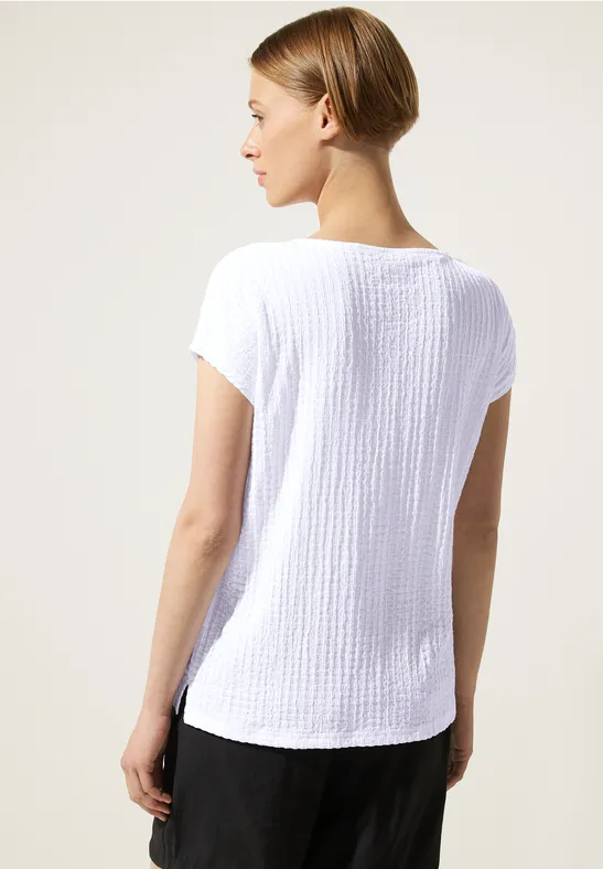 T-shirt Texturé Street One Pour Femme - Col V, épaules Tombantes, Mélange Crêpe Et Jersey, Coupe Décontractée