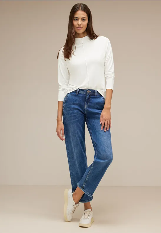T-shirt Manches Longues Femme Street One - Basique En Coton Modal, Coupe Décontractée