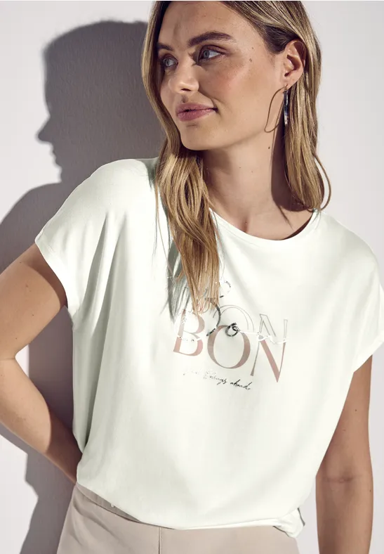 Street One Maglietta Donna Con Scritta Artwork – Girocollo, Maniche Corte, Colore Femminile