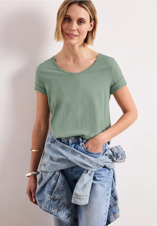 Basic Shirt met V-hals in effen kleur dark serene green