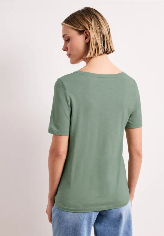 Basic Shirt met V-hals in effen kleur dark serene green