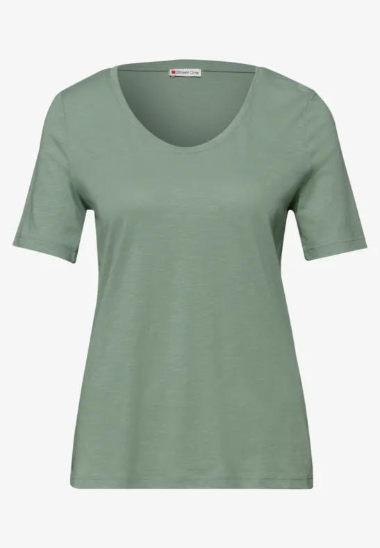 Basic Shirt met V-hals in effen kleur dark serene green