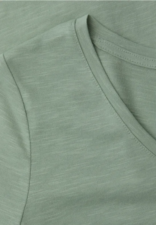 Basic Shirt met V-hals in effen kleur dark serene green