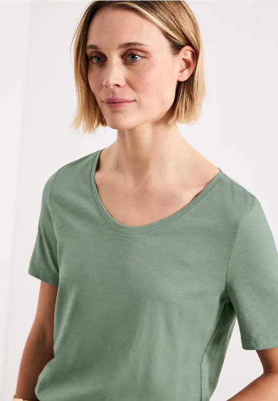 Basic Shirt met V-hals in effen kleur dark serene green