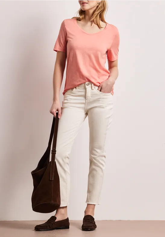 Basic Shirt met V-hals in effen kleur light apricot