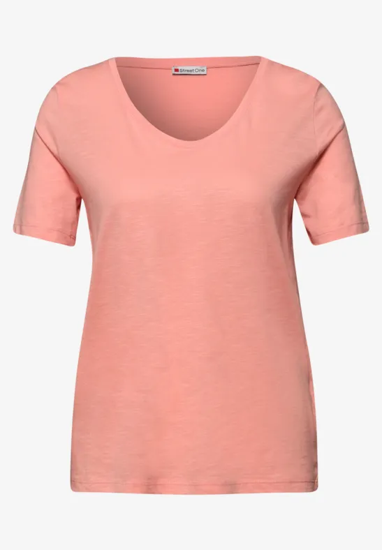 Basic Shirt met V-hals in effen kleur light apricot