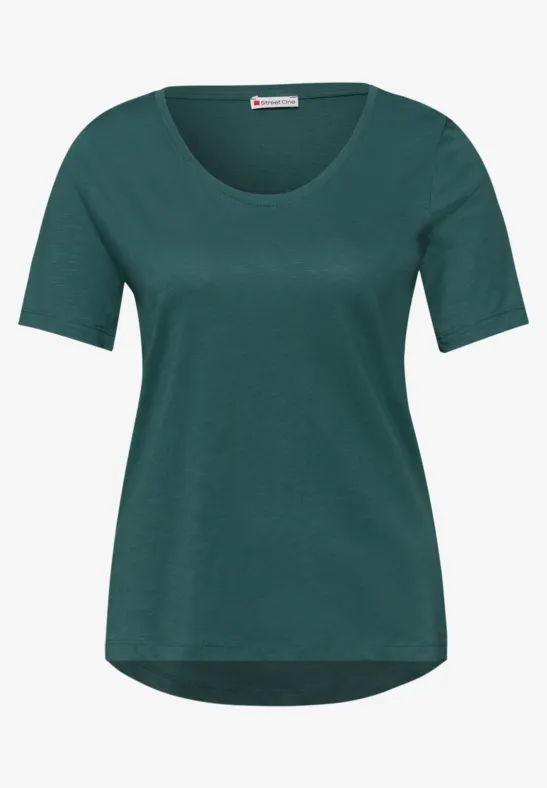 Basic T-Shirt mit V-Neck in Unifarbe mediterra green