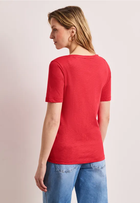 Basic Shirt met V-hals in effen kleur sunset red