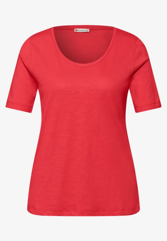 Basic Shirt met V-hals in effen kleur sunset red