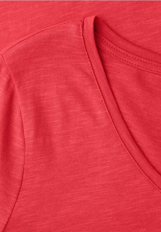 Basic Shirt met V-hals in effen kleur sunset red
